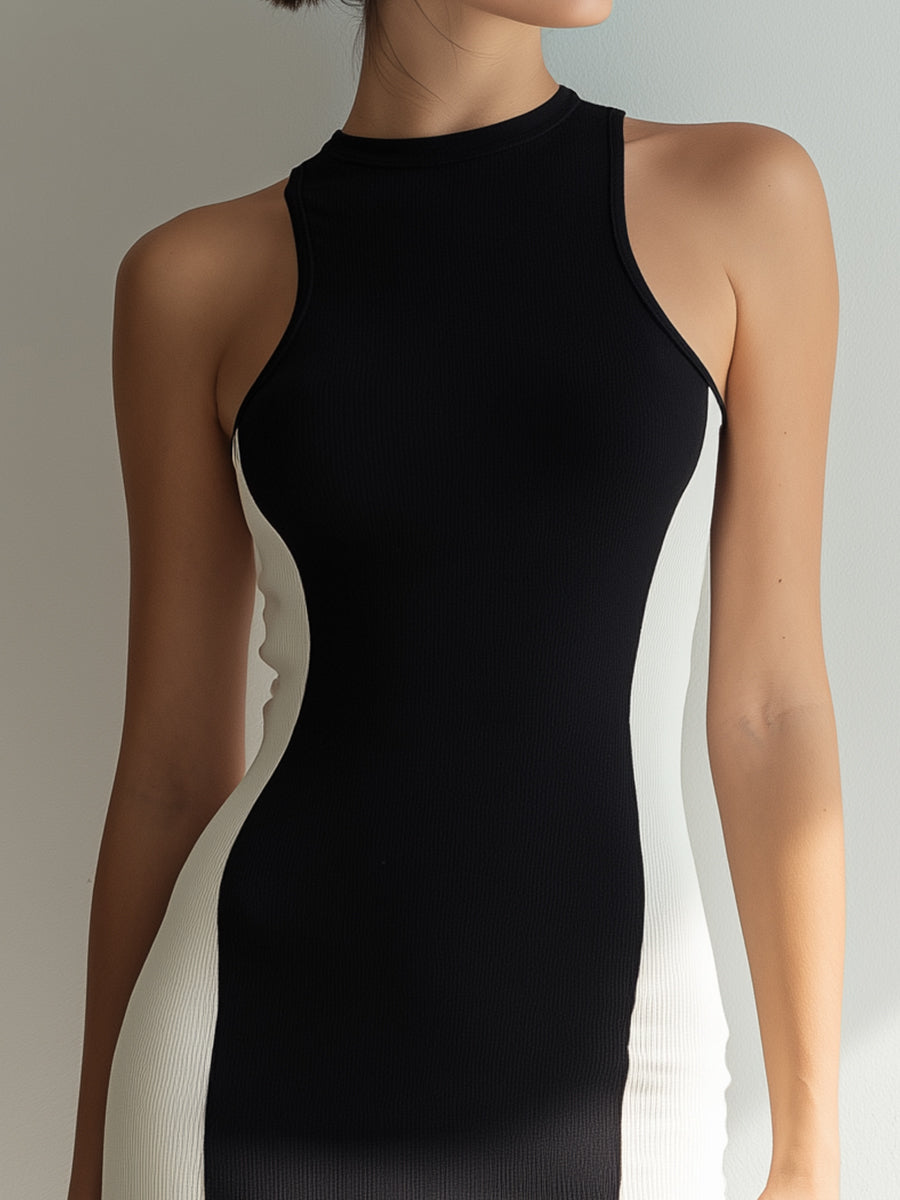 Anna-Berg | Black Ivory Color-Block Sleeveless Bodycon Dress