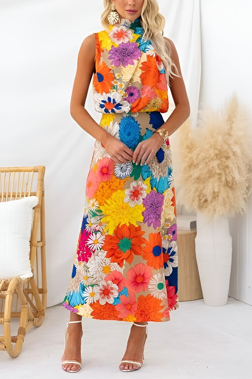 Anna-Berg | Chic Sleeveless Floral Print Maxi Dress for a Polished Look