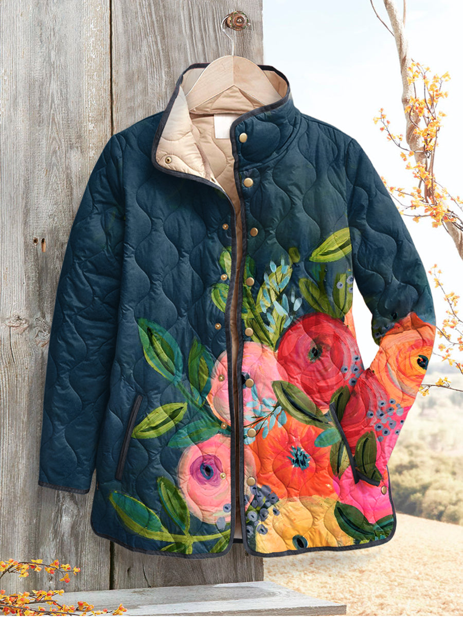 Anna-Berg | Women's Quilted Jacket, Vintage Floral Print