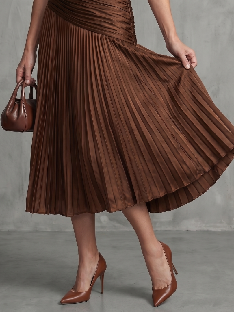 Anna-Berg | Flowing Pleated Waistline Stripe Midi Dress
