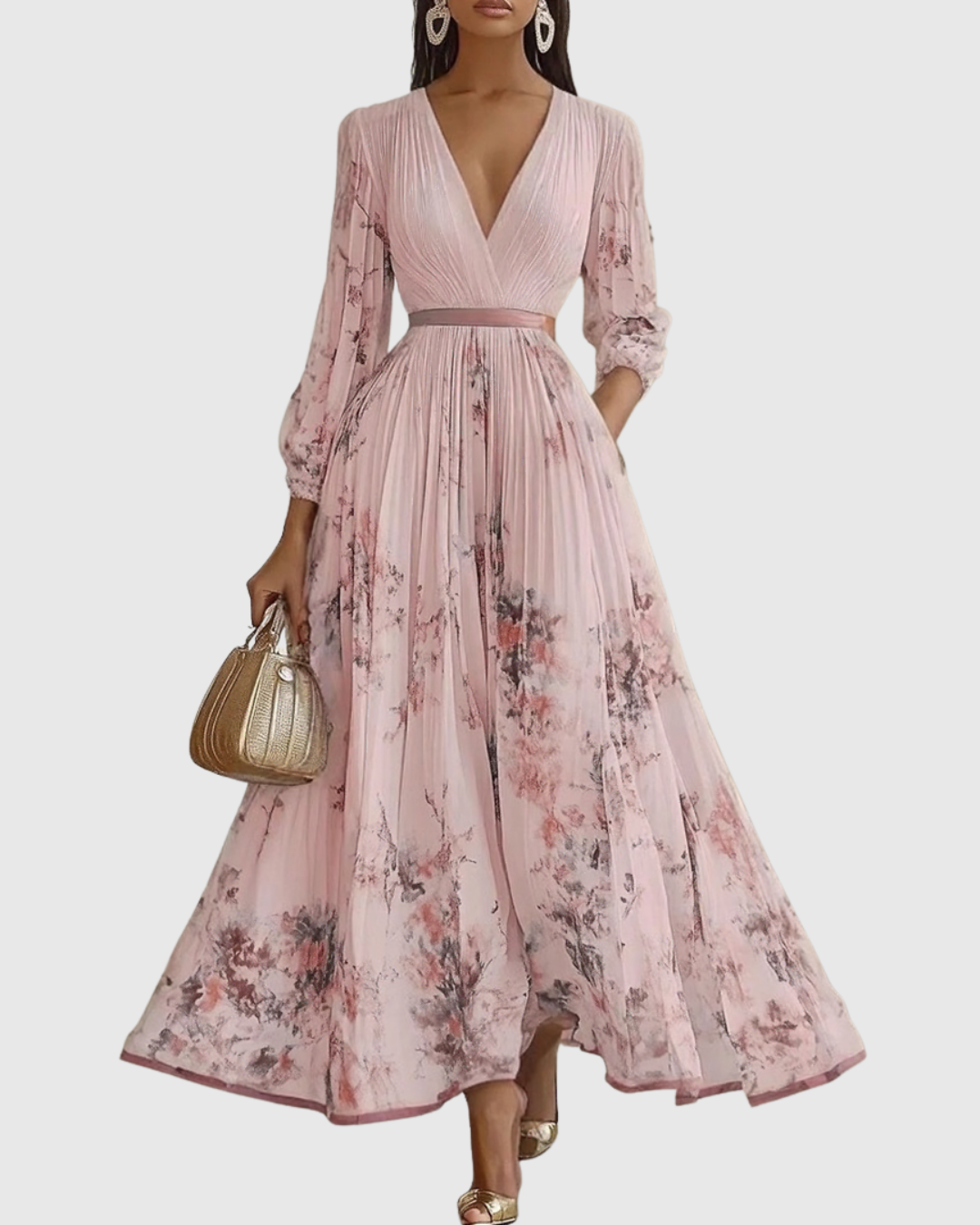 Anna-Berg | Effortless Maxi Dress With V-Neck And Long Sleeves