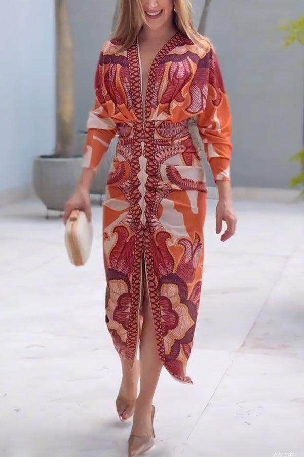 Anna-Berg | Effortless Unique Print Dolman Midi Dress