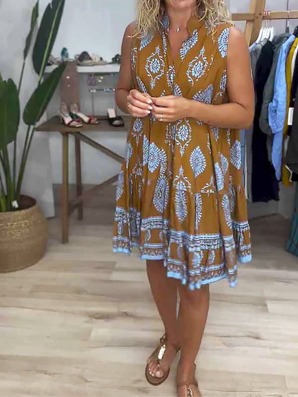 Anna-Berg | Boho Printed Sleeveless Mini Dress in a Flattering Cut