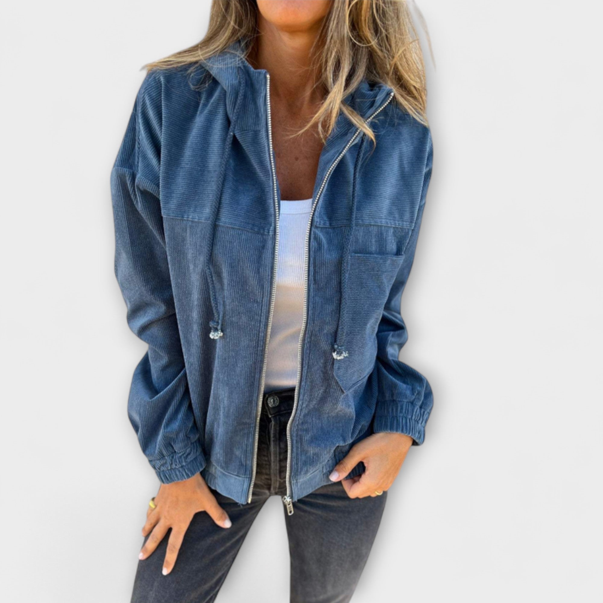Anna-Berg | Corduroy Zip-Up Hooded Jacket