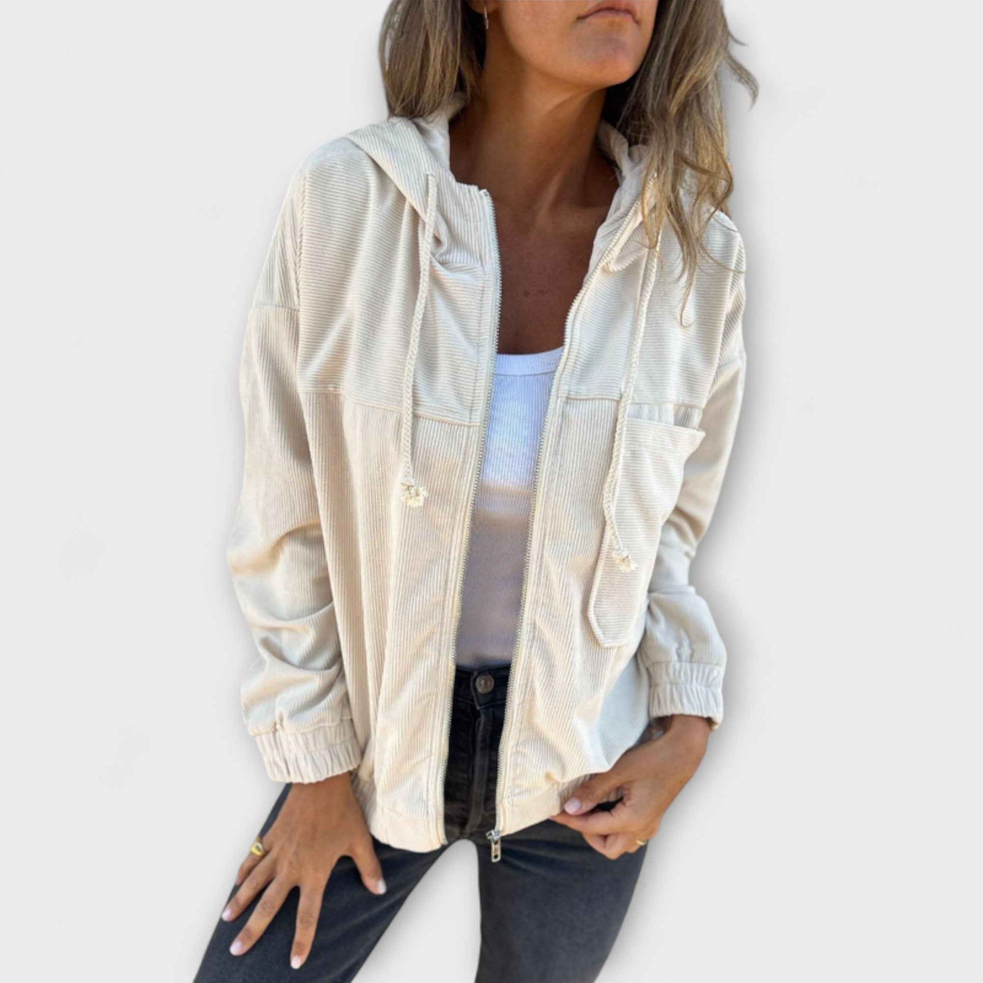 Anna-Berg | Corduroy Zip-Up Hooded Jacket