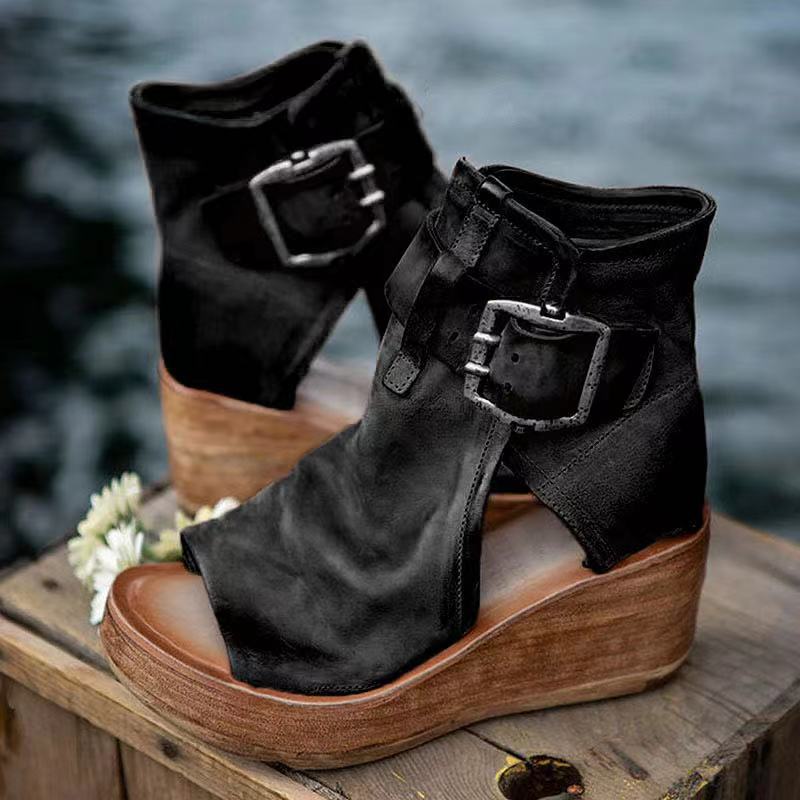 Anna-Berg | Romantic Wedge Sandals With Buckle In Boho Style