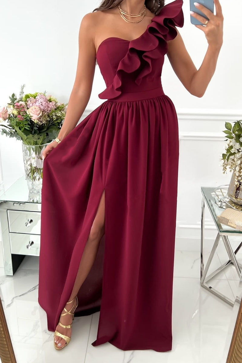 Anna-Berg | Sculpted One-Shoulder Dress With Ruffle And Slit