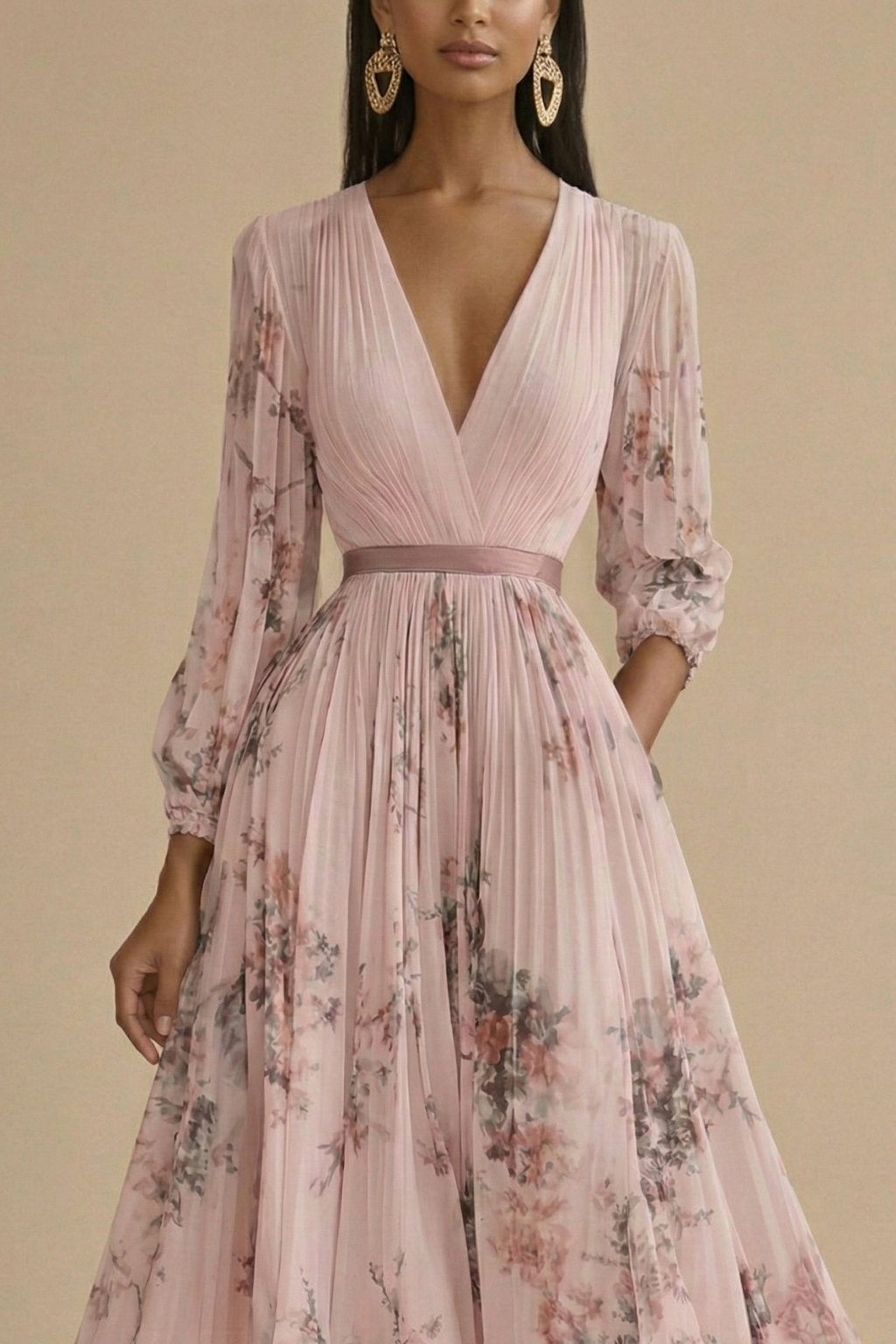 Anna-Berg | Effortless Maxi Dress With V-Neck And Long Sleeves