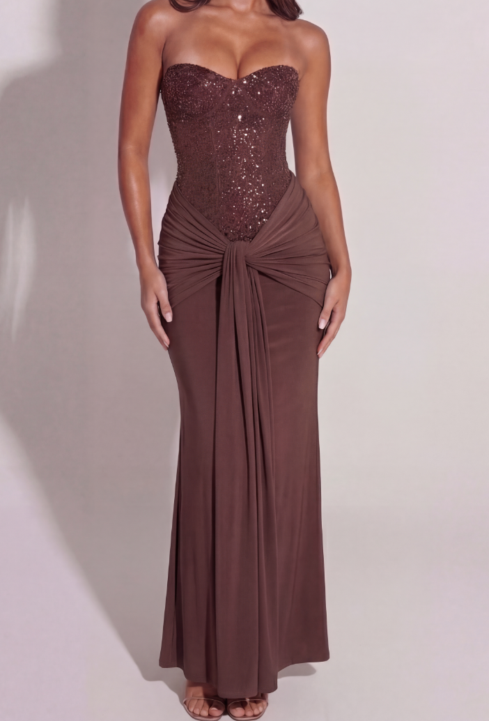 Anna-Berg | Statement Glimmering Chocolate Sequin Maxi Dress