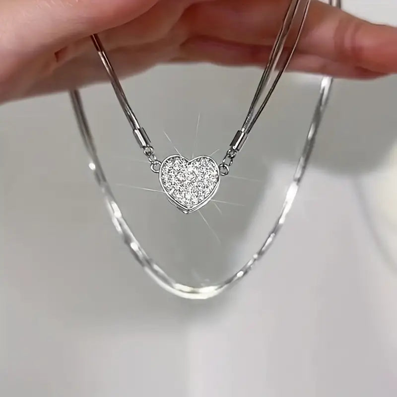 Luxurious Heart-Shaped Zircon Multi-Layer Magnetic Necklace