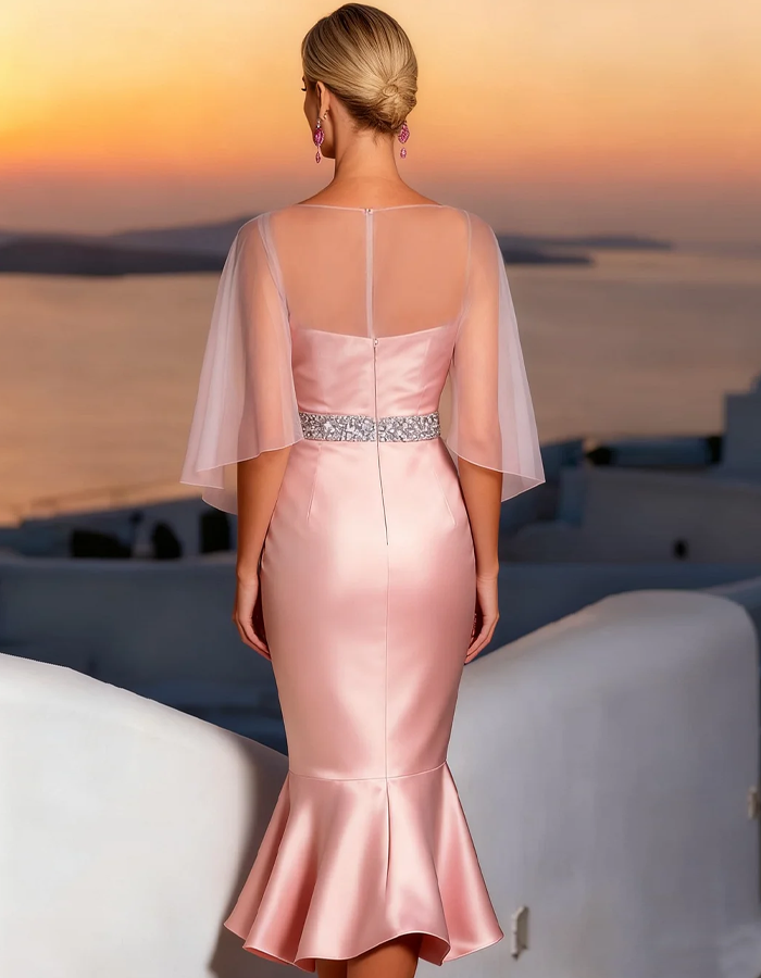 Anna-Berg | Pale Pink Satin Mermaid Shawl Dress