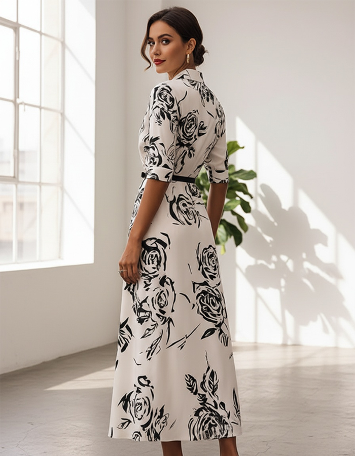 Anna-Berg | White Stand Collar Printed Wrap Dress