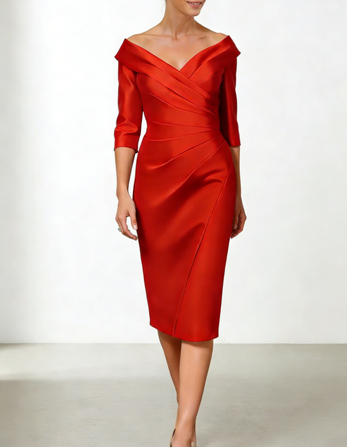 Anna-Berg | Red Satin Bodycon Ruffle Dress