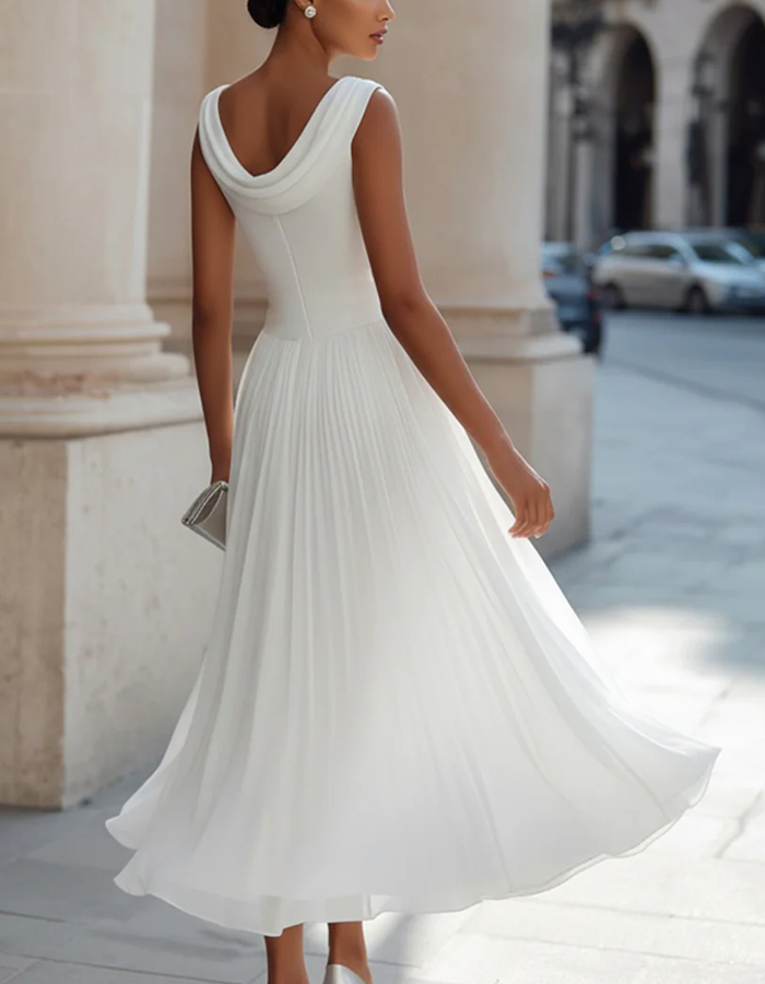 Anna-Berg | Chiffon Draped Neck Pleated Dress