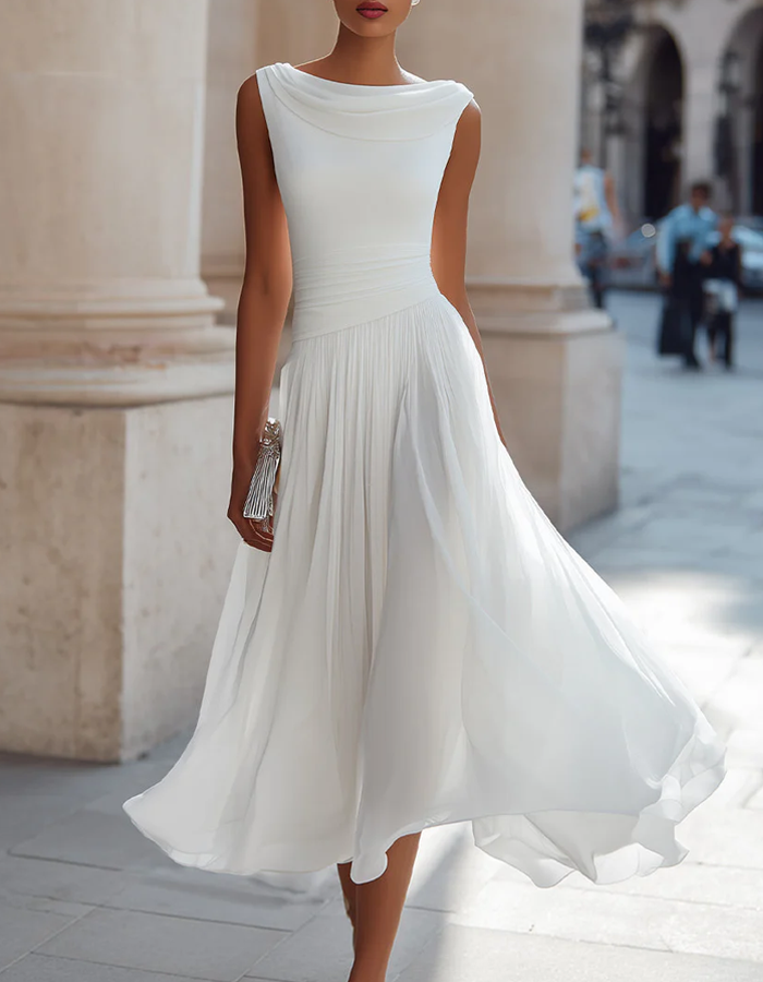 Anna-Berg | Chiffon Draped Neck Pleated Dress