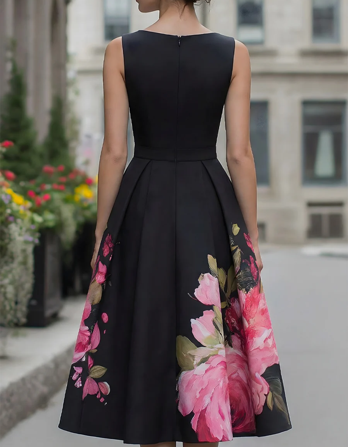 Anna-Berg | Black Floral Printed Sleeveless Dress