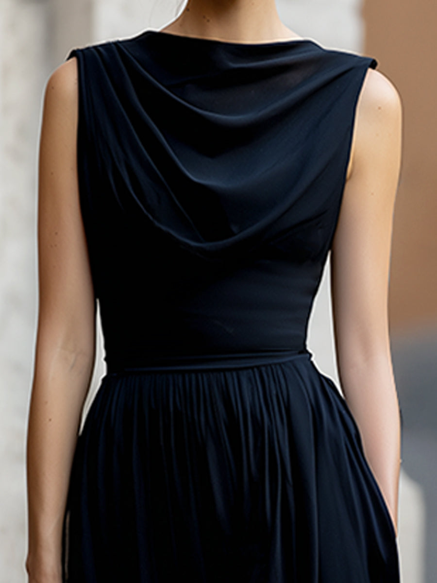 Anna-Berg | Elegant Draped Sleeveless Waist-Defined Dress