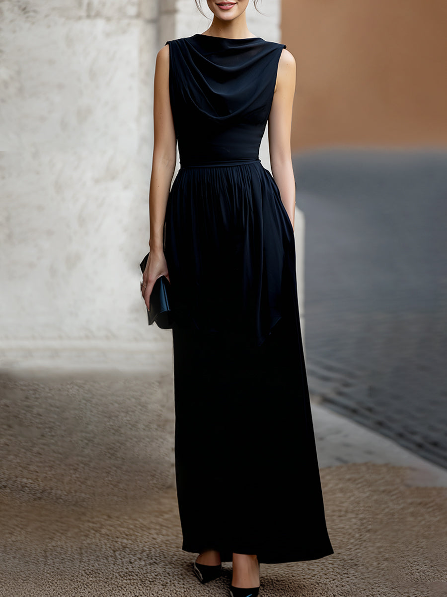 Anna-Berg | Elegant Draped Sleeveless Waist-Defined Dress