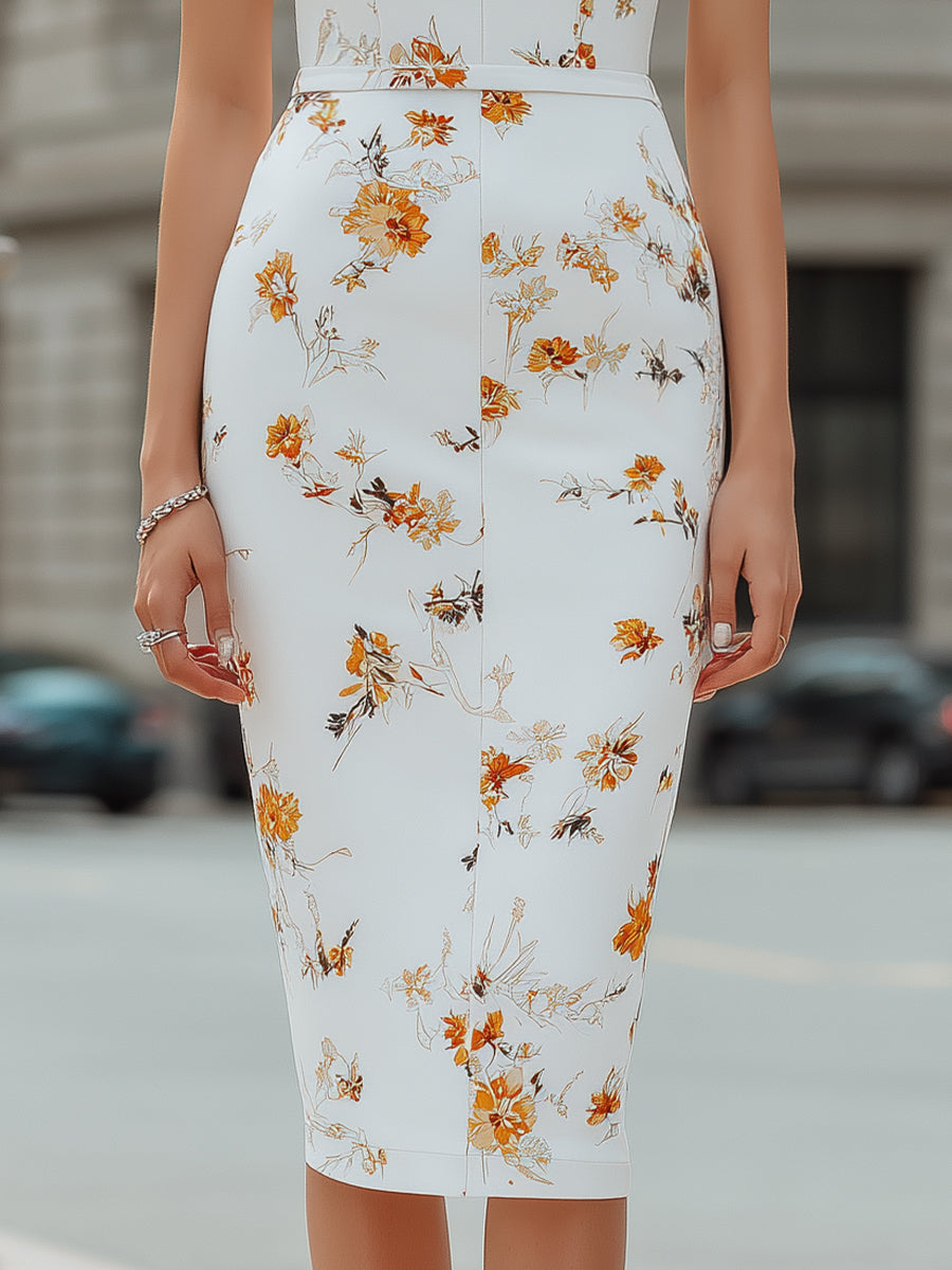 Anna-Berg | Floral Print Deep V-Neck Sleeveless Dress