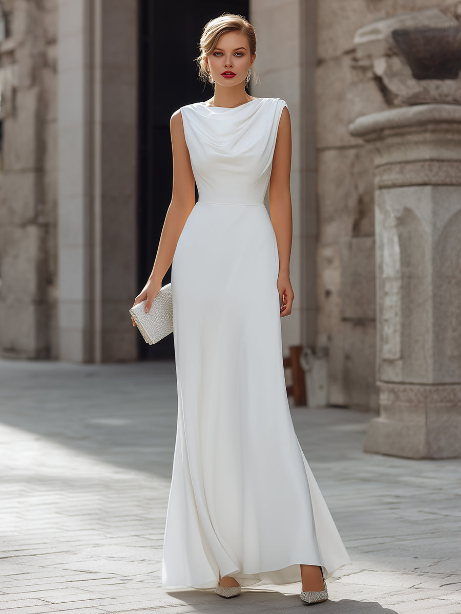 Anna-Berg | Sleeveless Draped Cowl Neck A-Line Dress