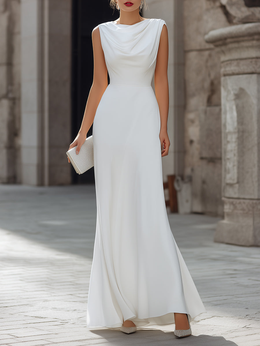 Anna-Berg | Sleeveless Draped Cowl Neck A-Line Dress