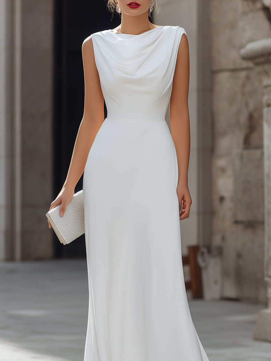 Anna-Berg | Sleeveless Draped Cowl Neck A-Line Dress
