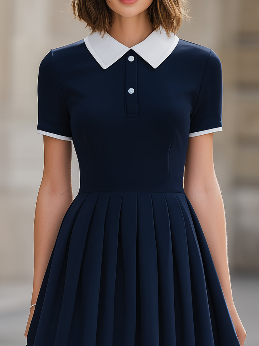 Anna-Berg | Navy Blue Contrast Collar Polo Dress