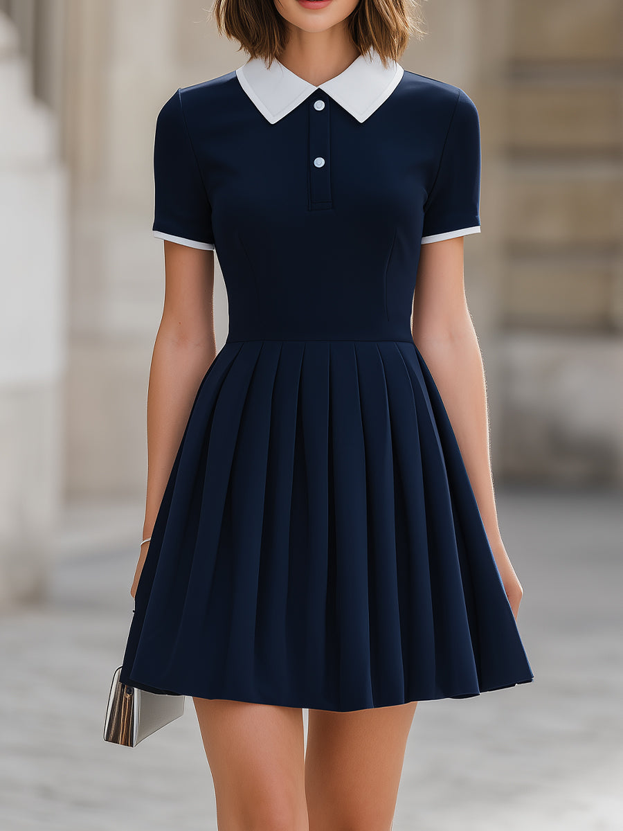 Anna-Berg | Navy Blue Contrast Collar Polo Dress