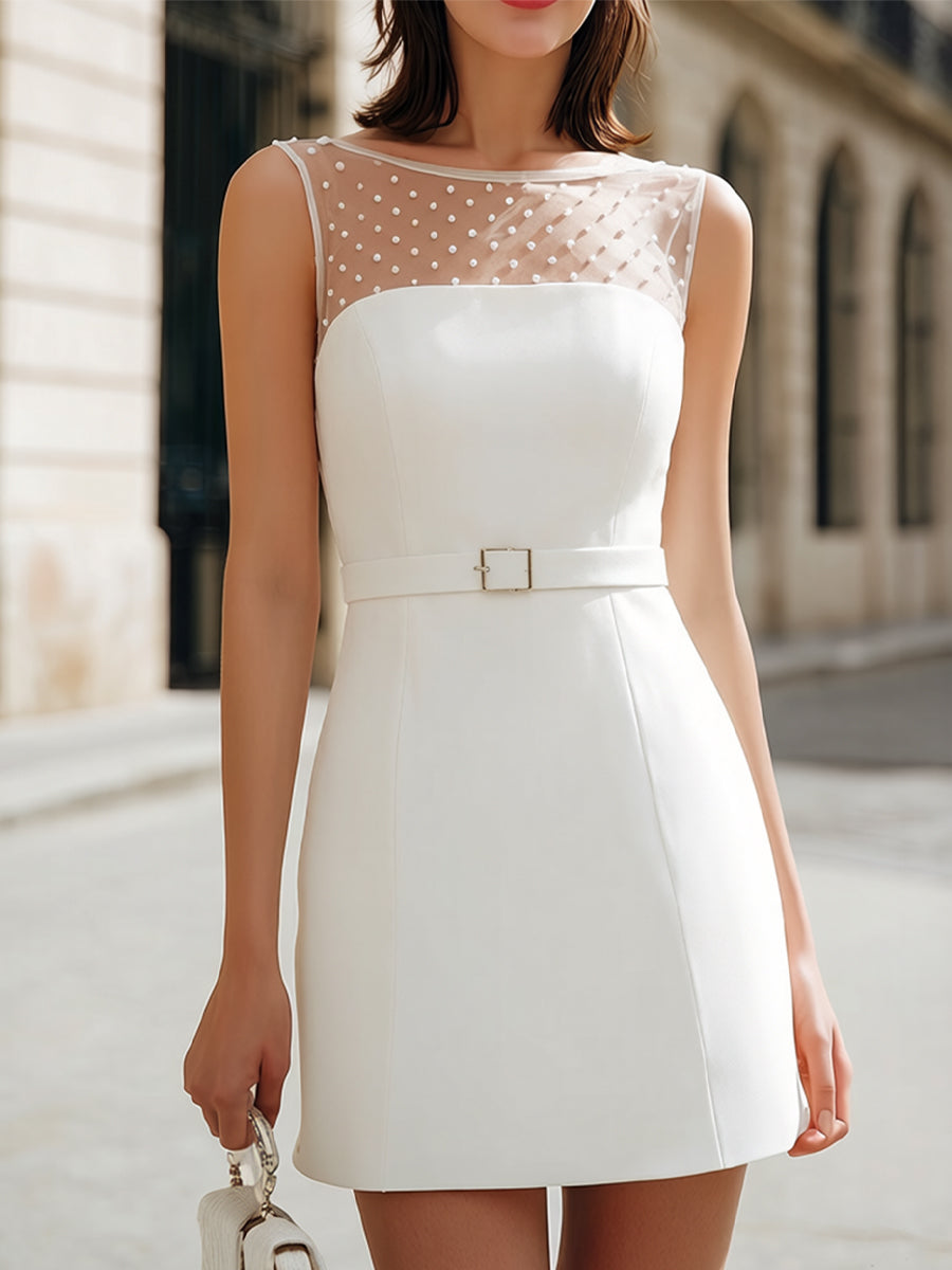 Anna-Berg | White Sheer Mesh Pearl Embellished Dress