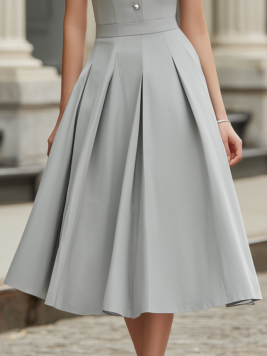 Anna-Berg | High Neck Button Front Pleated Dress