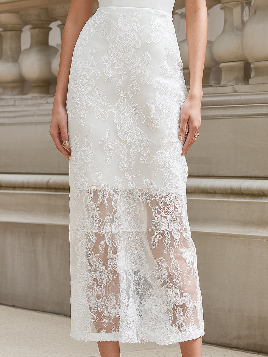 Anna-Berg | Spaghetti Strap Lace Overlay Bodycon Dress