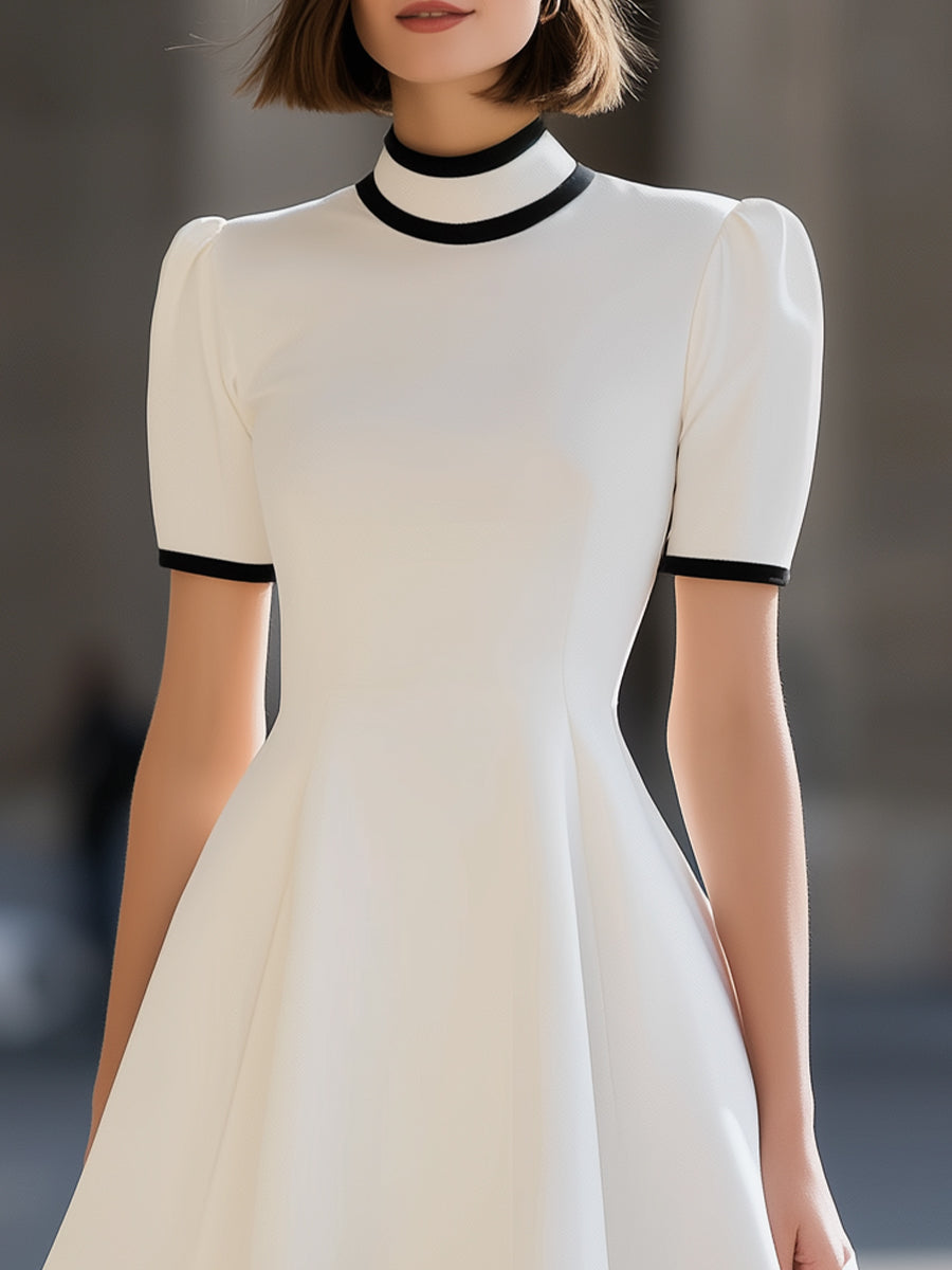 Anna-Berg | White Contrast Trim High Neck Dress