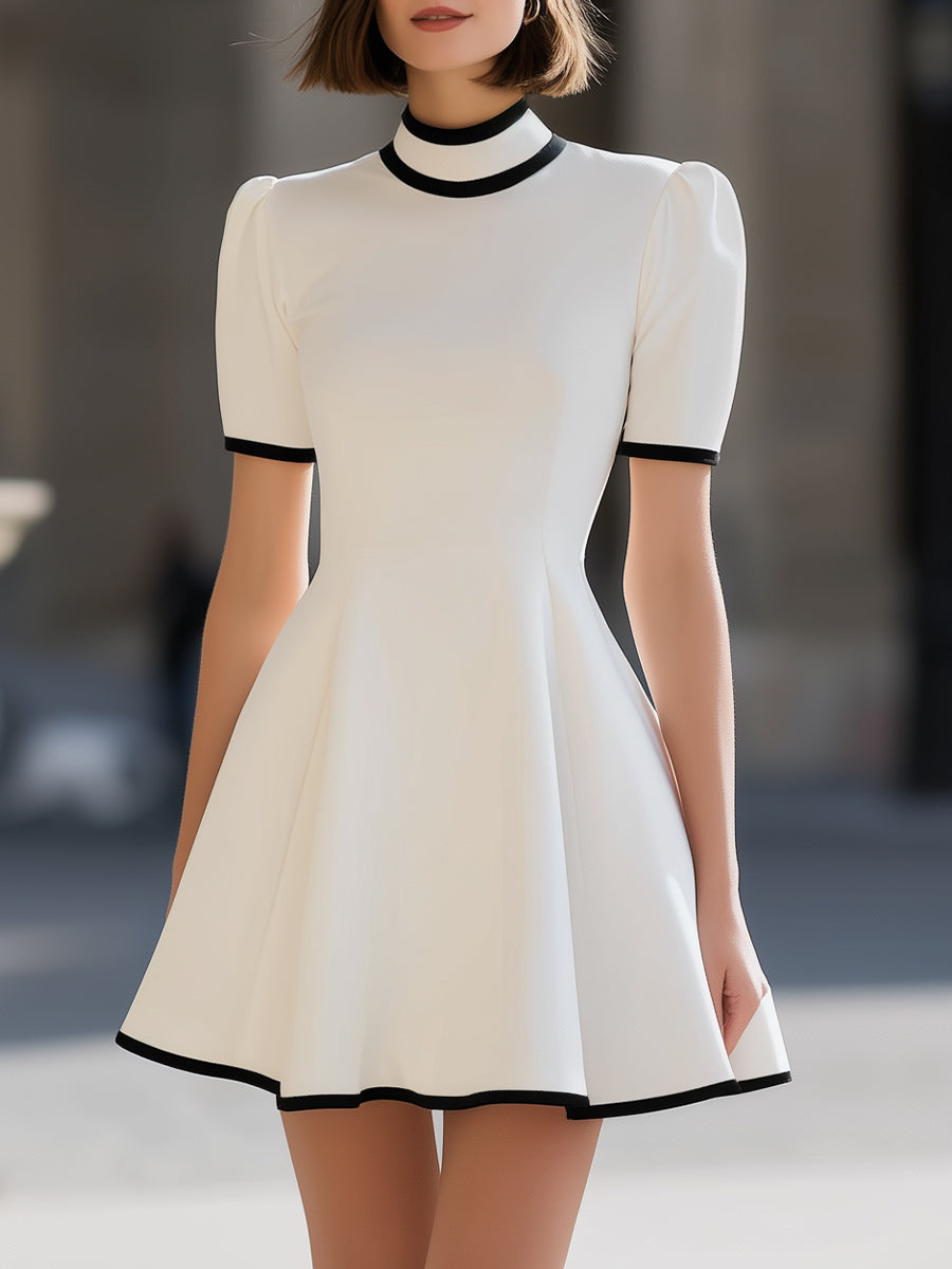 Anna-Berg | White Contrast Trim High Neck Dress