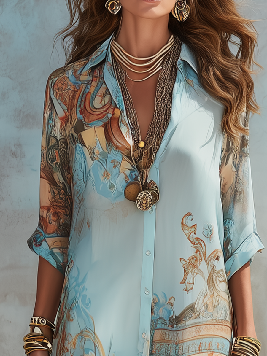 Anna-Berg | Timeless Blue Baroque Floral Chiffon Maxi Dress