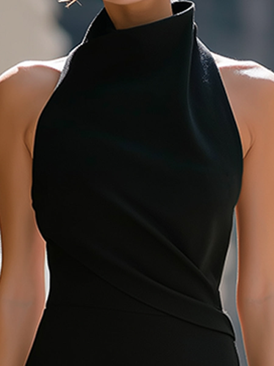 Anna-Berg | High-Neck Halter Draped Bodycon Dress