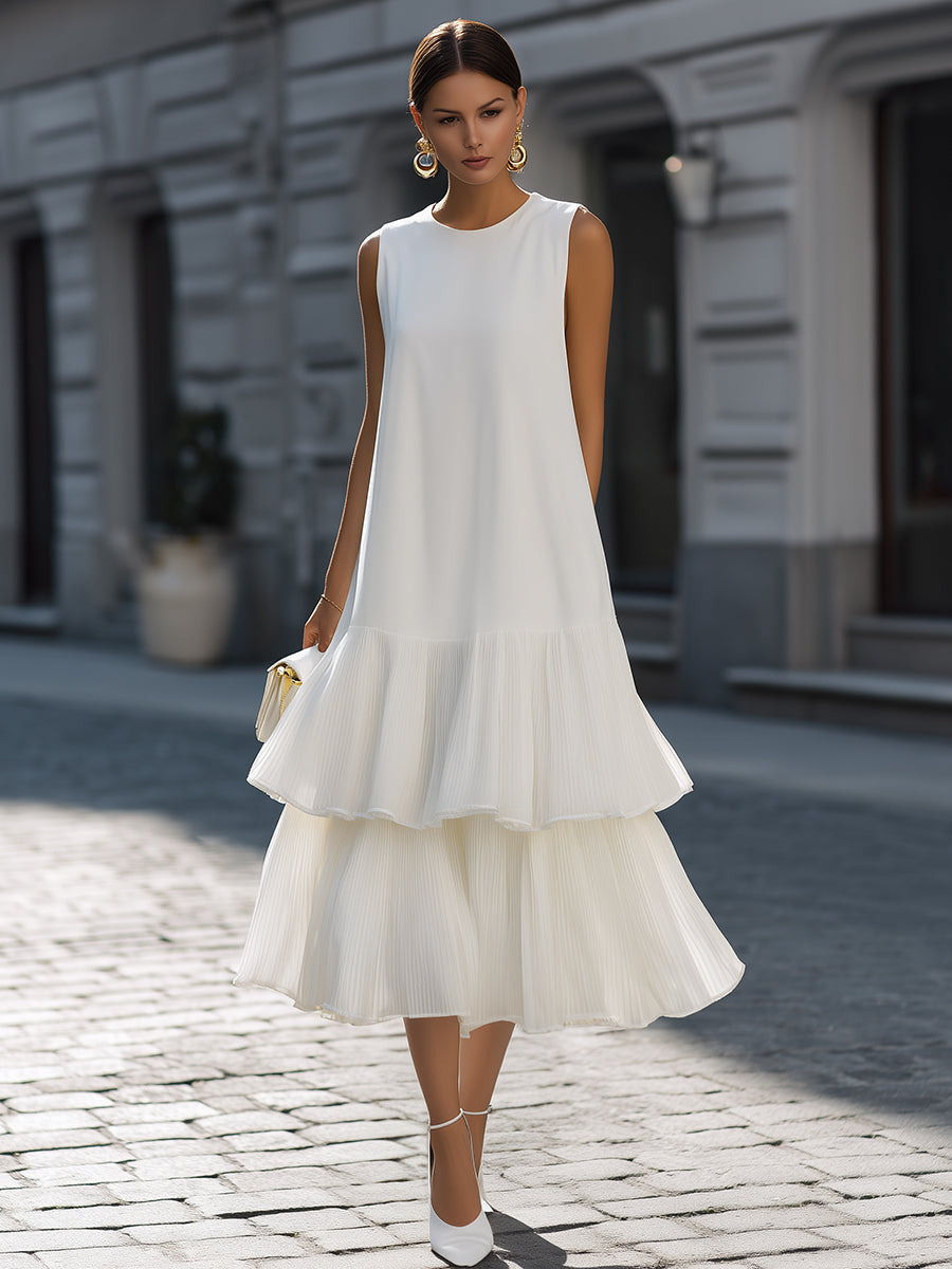 Anna-Berg | Sleeveless Crew Neck Structured A-Line Dress