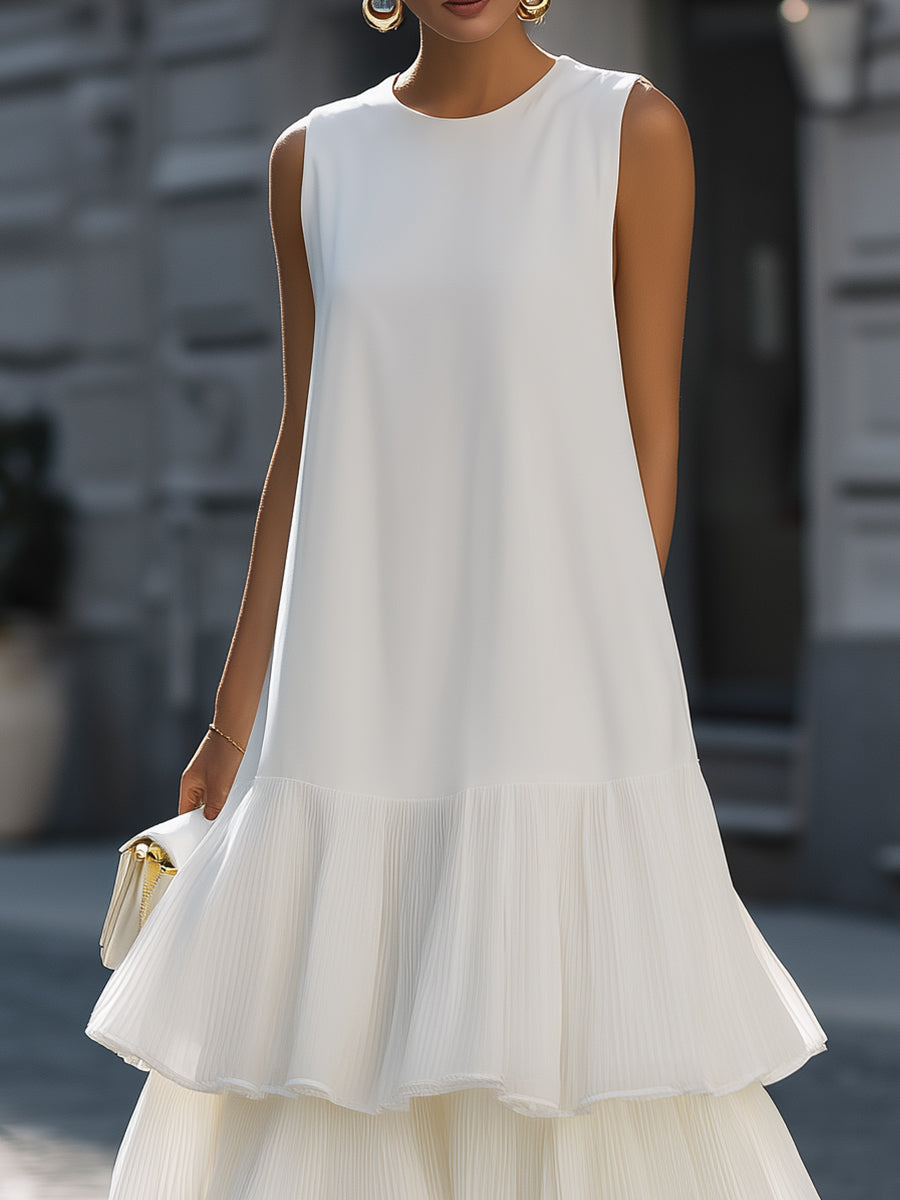 Anna-Berg | Sleeveless Crew Neck Structured A-Line Dress