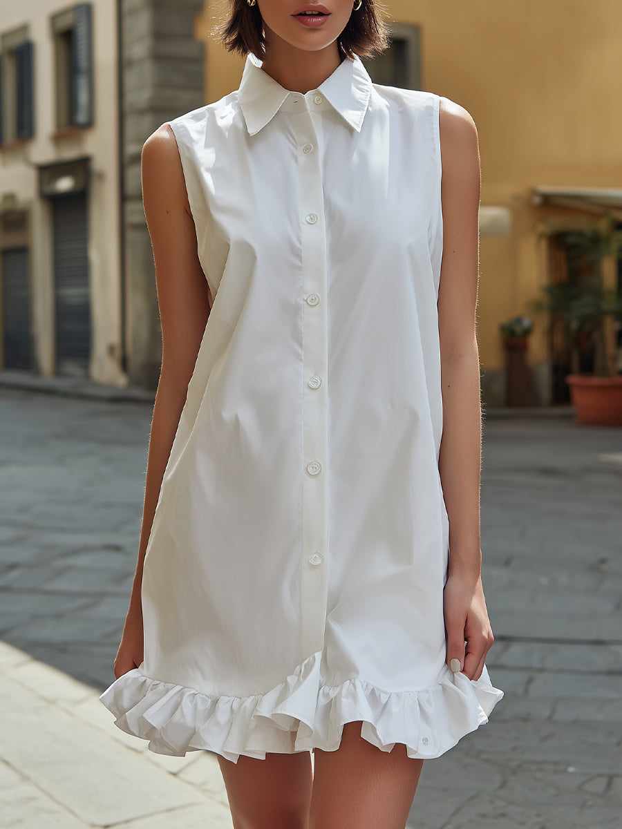 Anna-Berg | Sleeveless Button-Front Ruffle Hem Dress