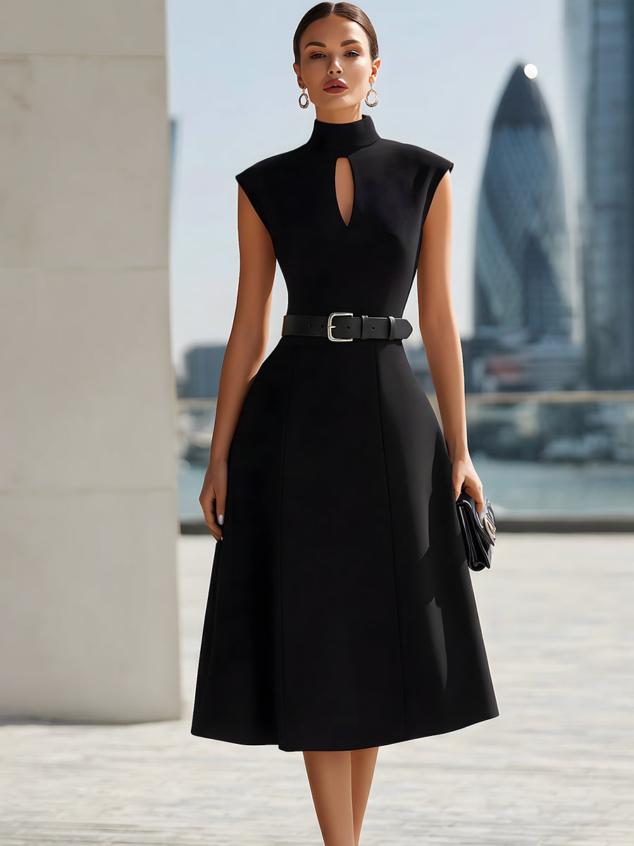 Anna-Berg | Elegant High Neck Keyhole Cutout Dress