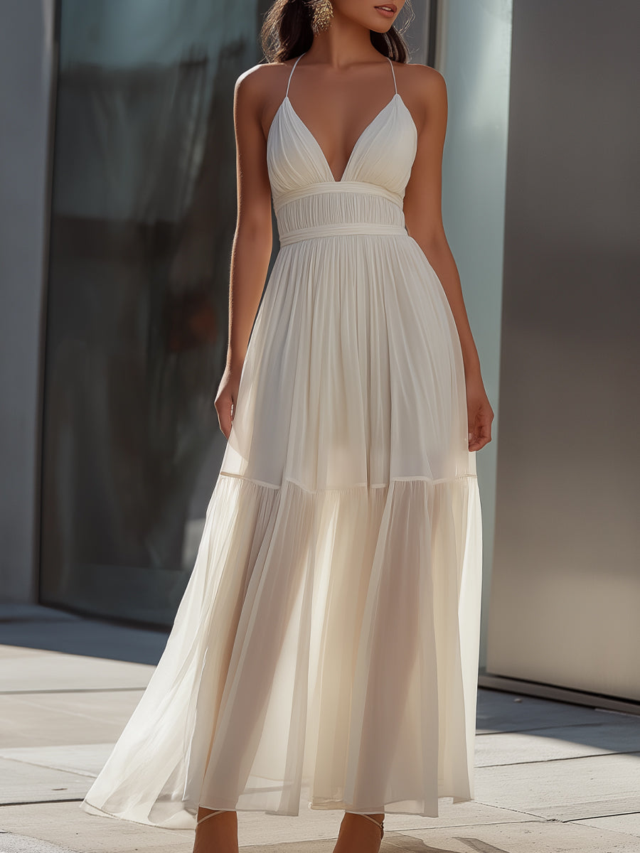 Anna-Berg | Spaghetti Strap Pleated Flowing Dress