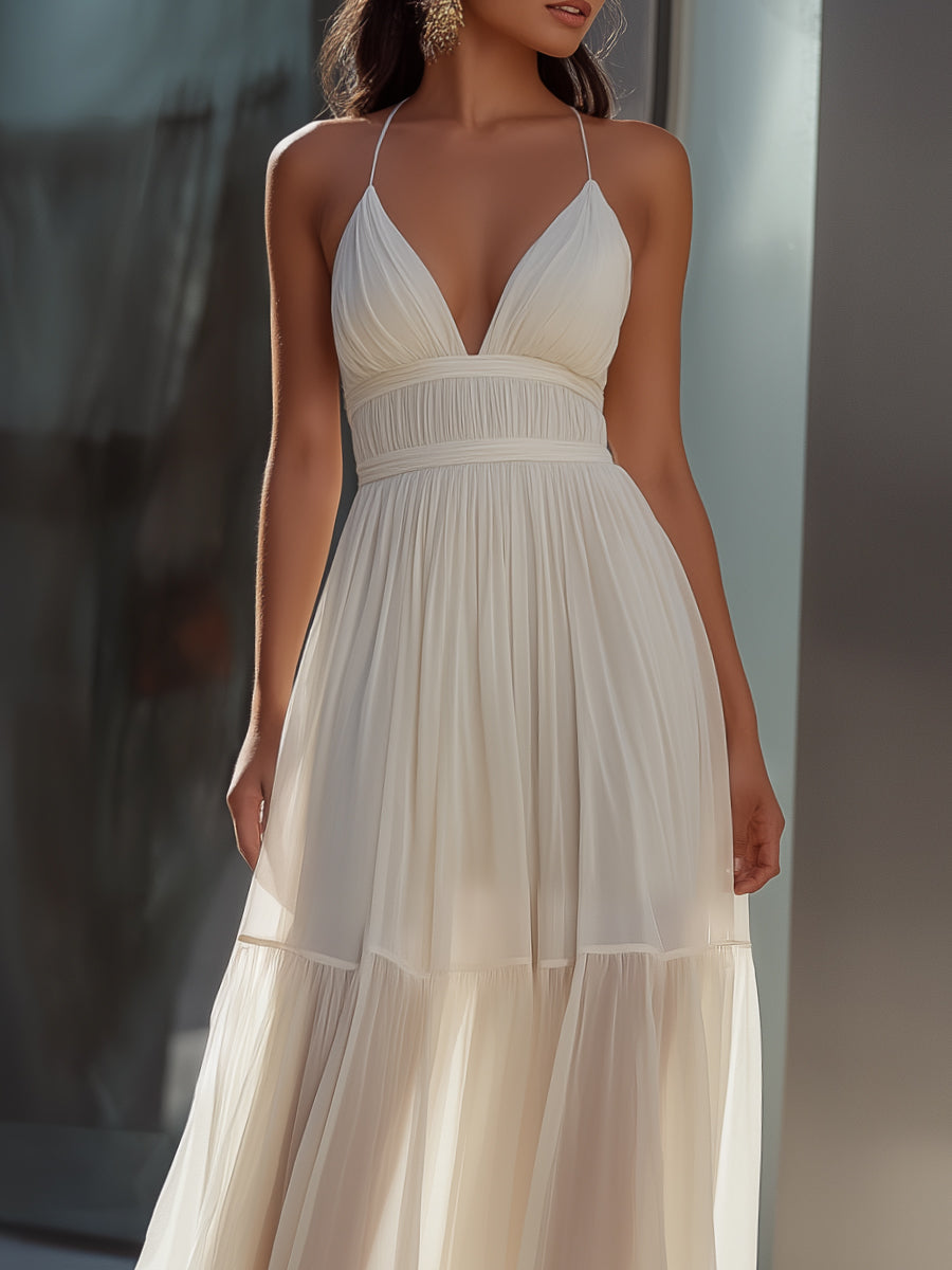 Anna-Berg | Spaghetti Strap Pleated Flowing Dress