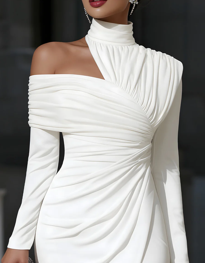 Anna-Berg | Red High Neck Pleated Dress