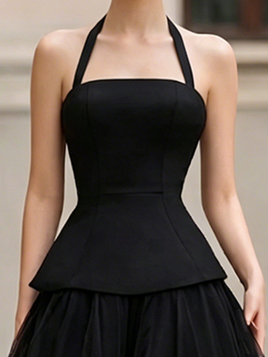 Anna-Berg | Halter Neck Structured Tiered Tulle Midi Dress
