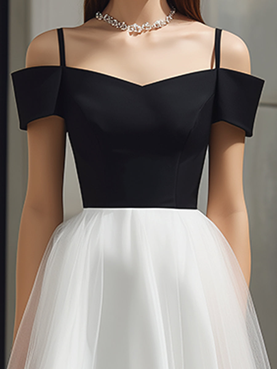 Anna-Berg | Off-Shoulder Strap Detail Tulle A-Line Midi Dress