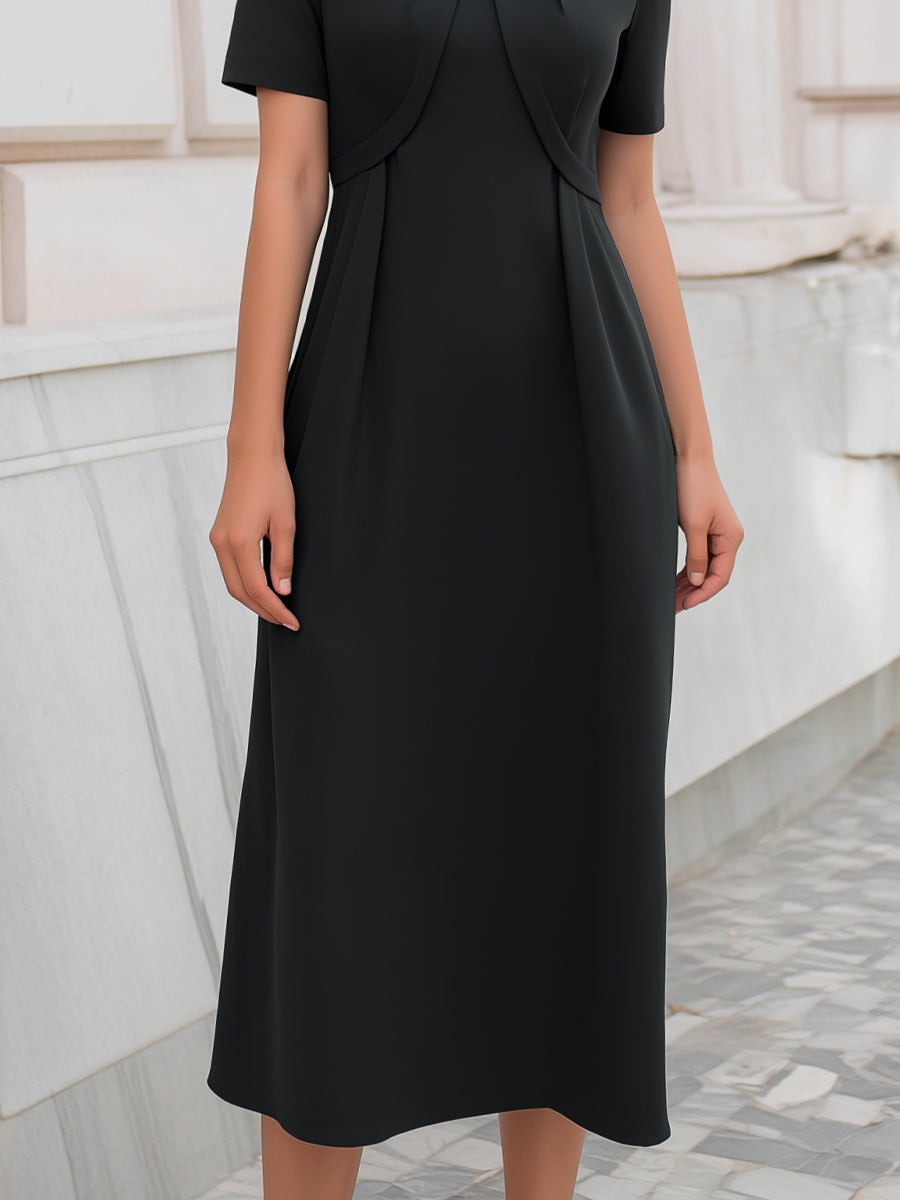 Anna-Berg | Layered Panel Keyhole Neck Structured Midi Dress