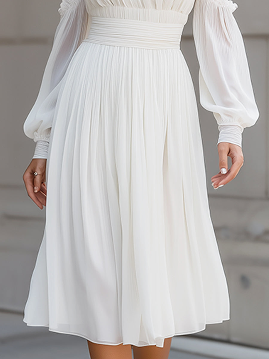 Anna-Berg | High Neck Pleated Cold-Shoulder Chiffon Midi Dress
