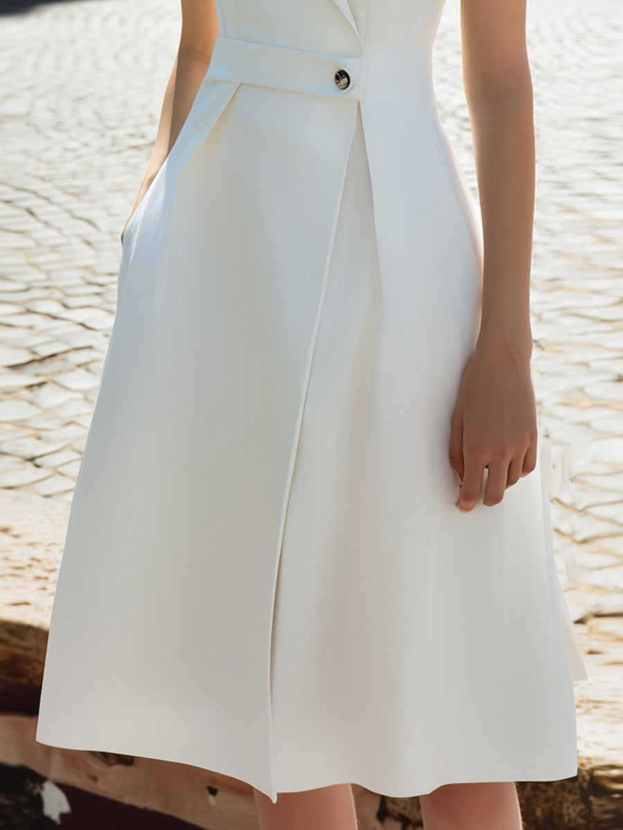Anna-Berg | Structured Lapel Wrap Waist Sleeveless Midi Dress