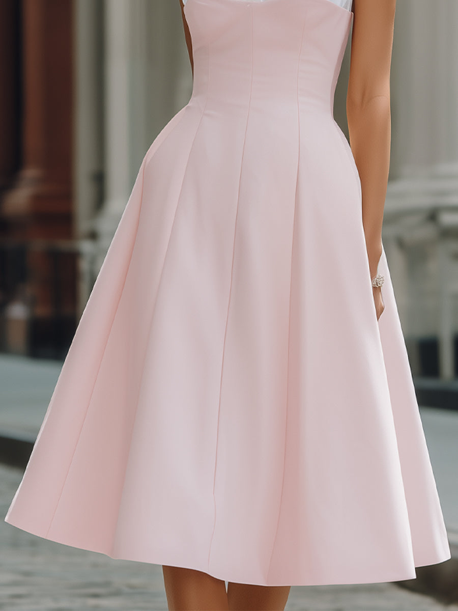 Anna-Berg | Structured Shirt-Collar Contrast Panel A-Line Midi Dress