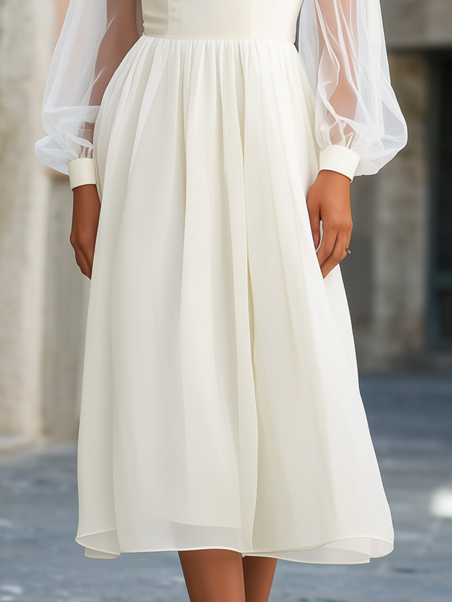 Anna-Berg | Sheer Sleeve Empire Waist Flowing Midi Dress