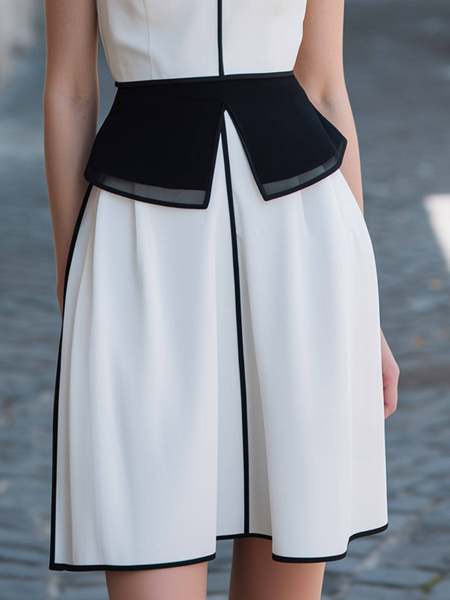 Anna-Berg | Contrast Trim Pleated A-Line Mini Skirt